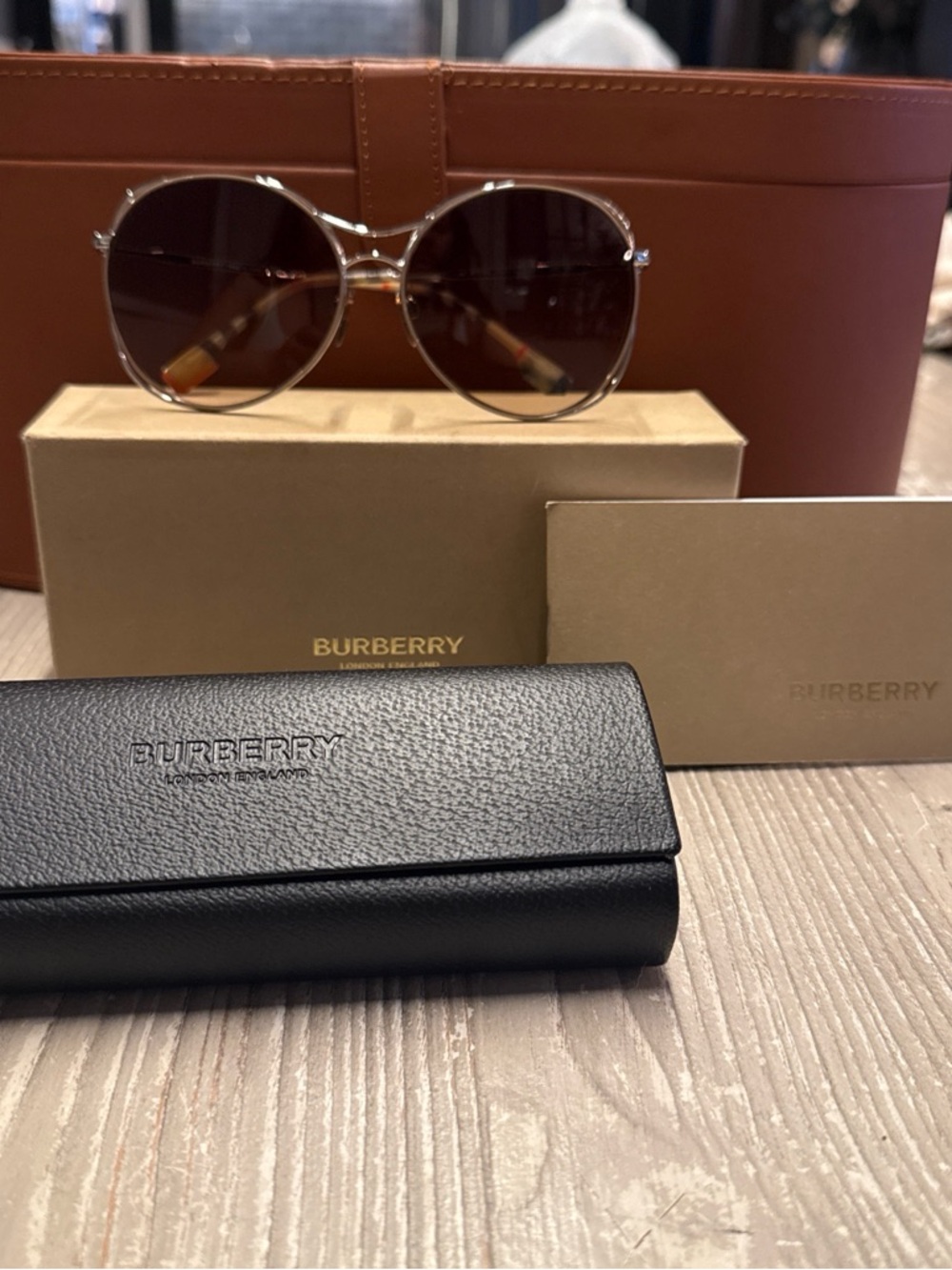 Burberry Silver Frame Sunglasses with Brown Gradient Lenses